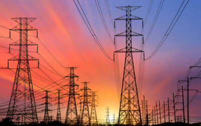 image of power lines at sunset