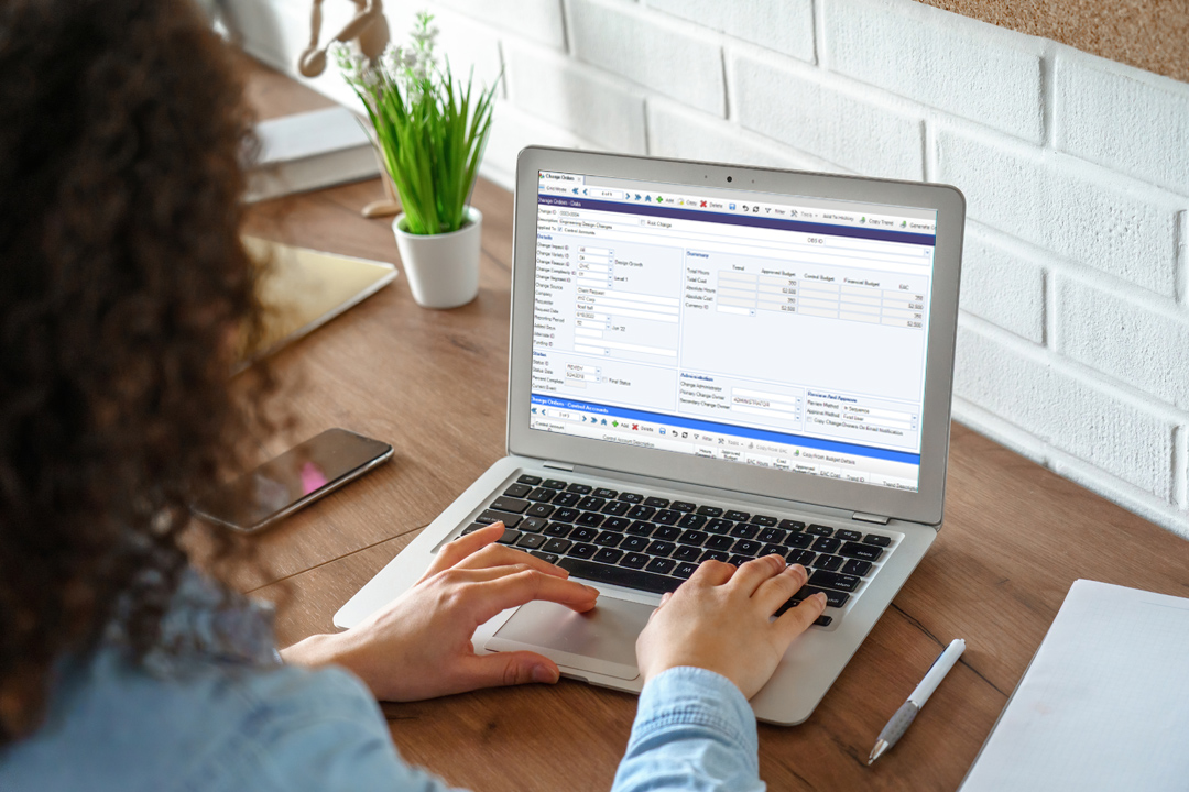 Woman working on laptop