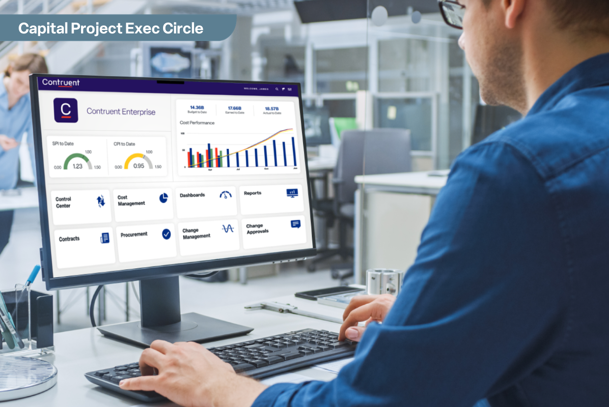 gain-visibility-cpec Project management professional analyzing EVM using Contruent Enterprise software.