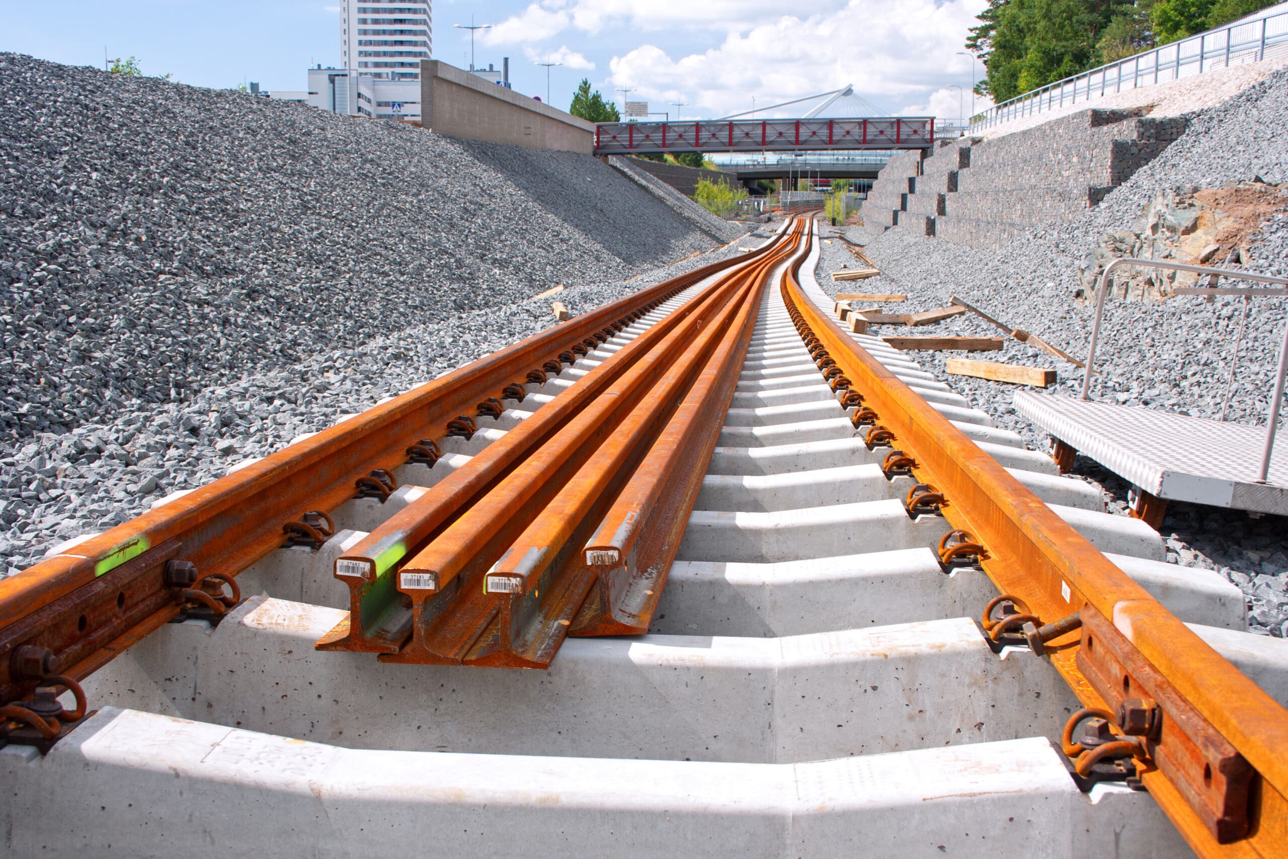Railway construction site in Vuosaari, Finland Construction site with cranes and heavy equipment in view