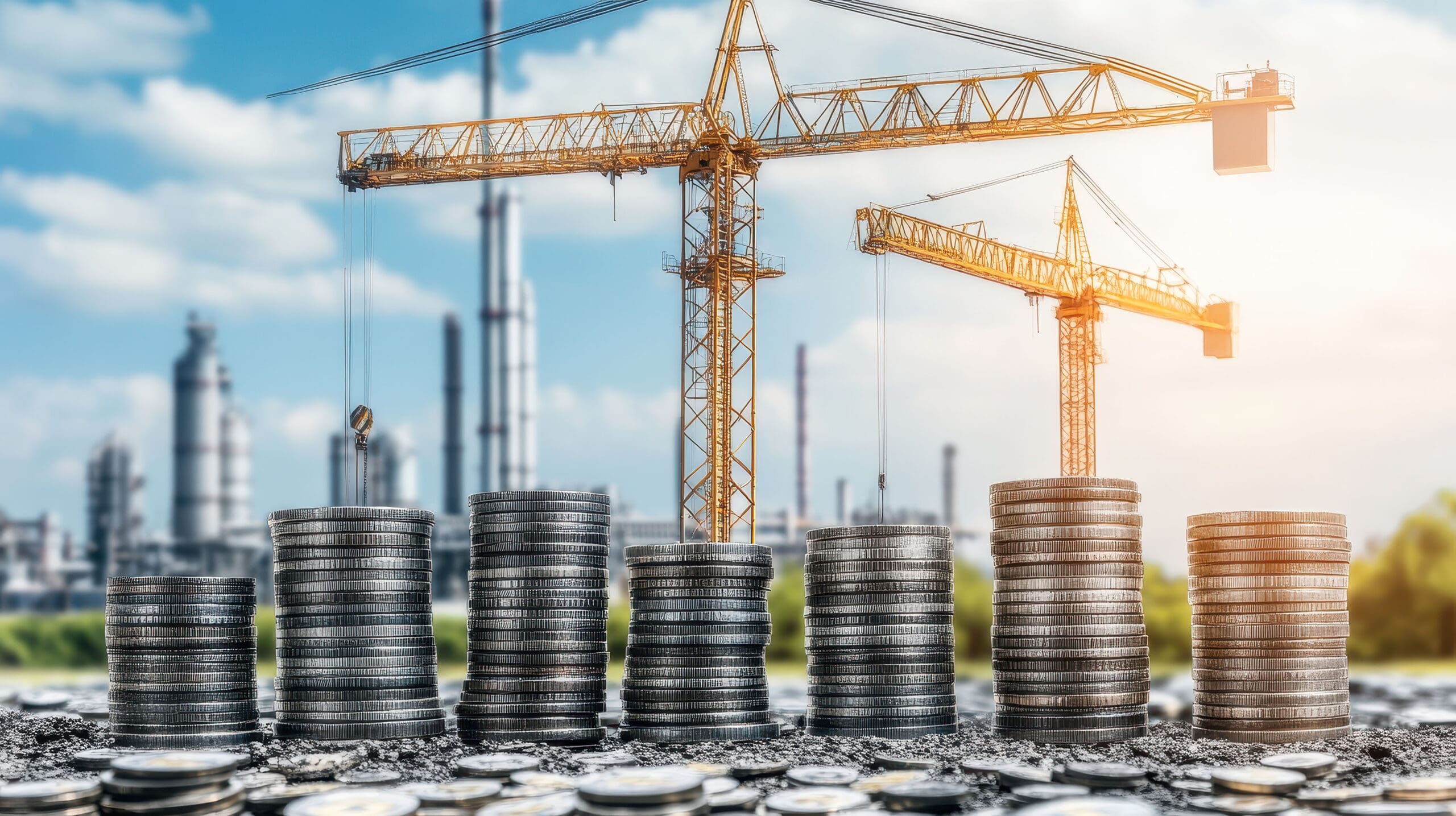 Engineers reviewing plans on site at construction project