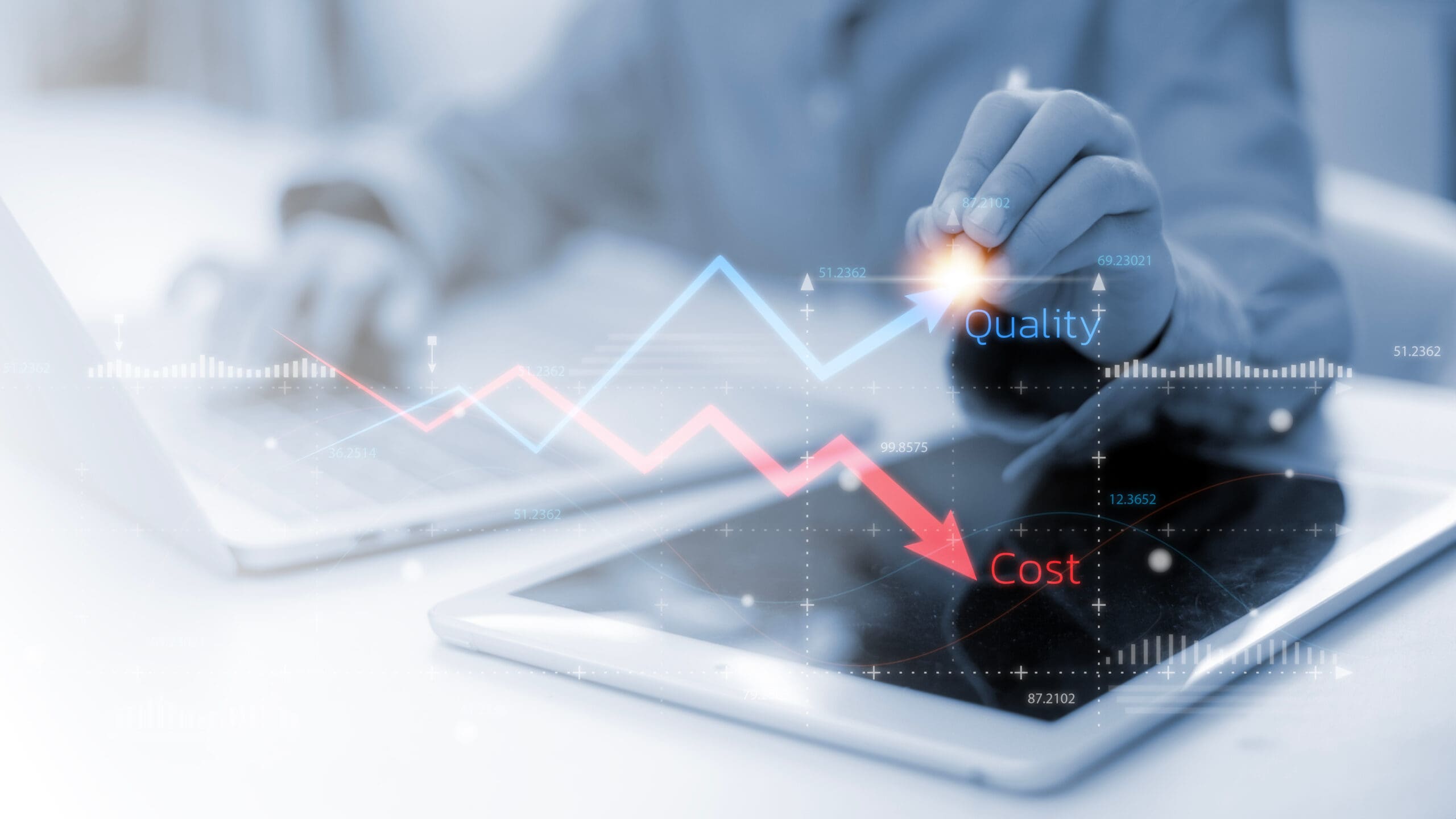Woman analyzing project spend reports in office setting